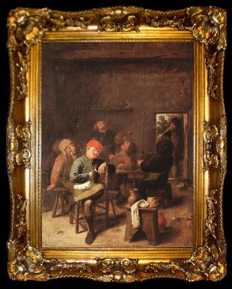 framed  BROUWER, Adriaen Peasants Smoking and Drinking f, ta009-2
